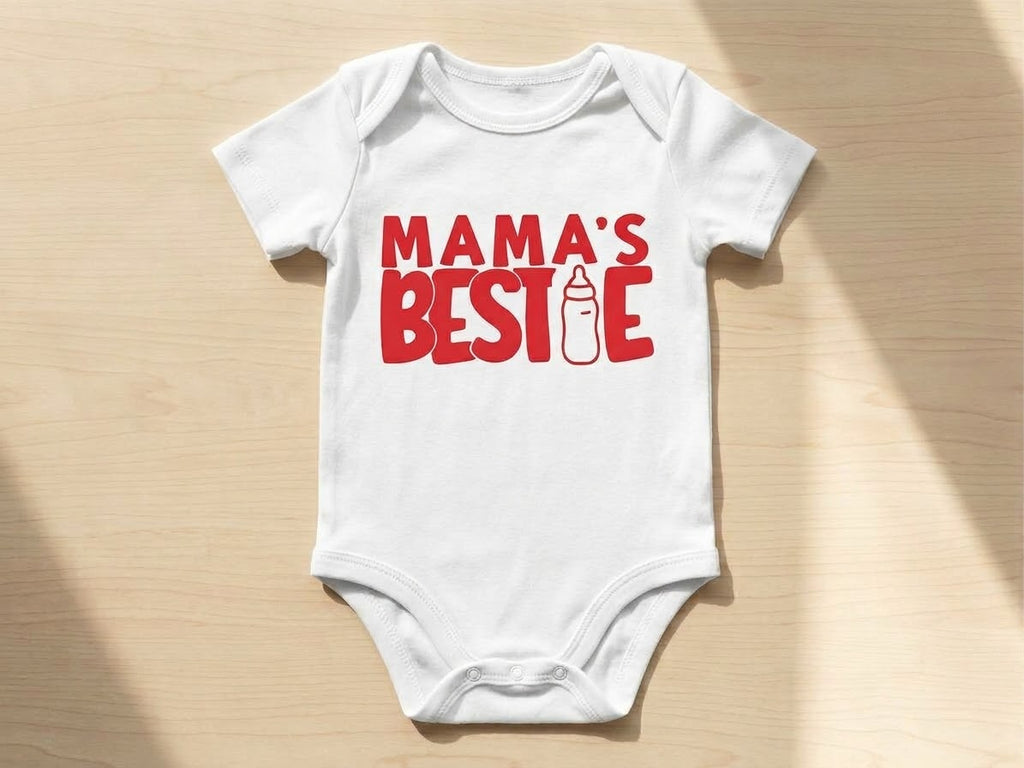 Witte babyromper met korte mouwen en rode Mama's Bestie-print